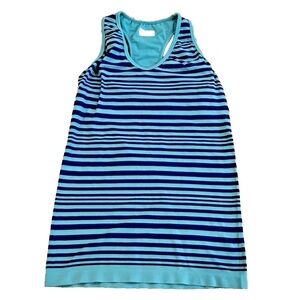 Athleta‎ Women's Striped Racer Back Workout Tank; Built-In Bra; Blue; Med.